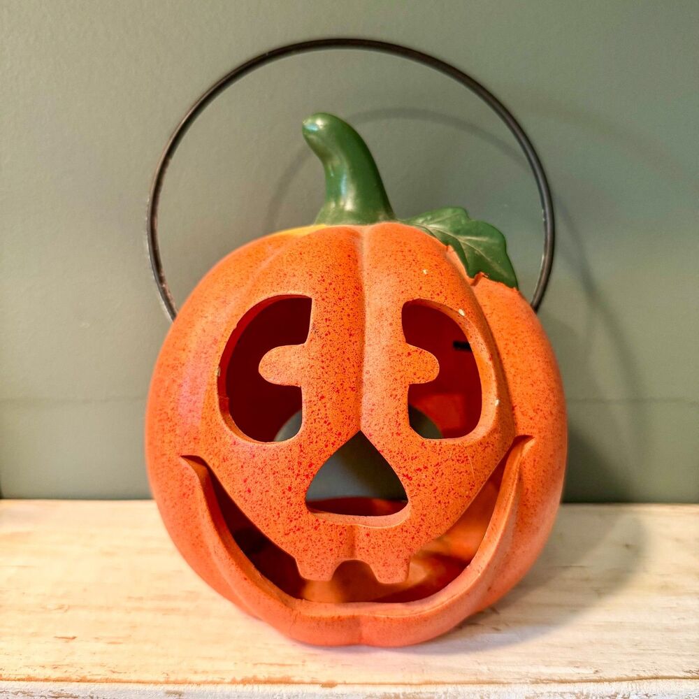 Ceramic Halloween Pumpkin Jack-O-Lantern Candle Holder